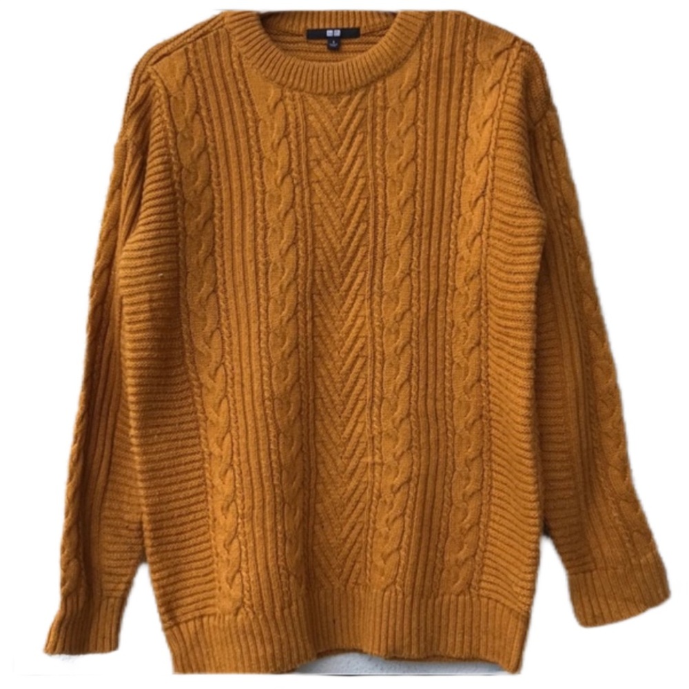 Uniqlo wool cable knit mustard sweater